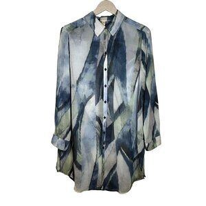 Chico's Women's Bliss Annika Abstract Shirt Size 1 Medium Blue White